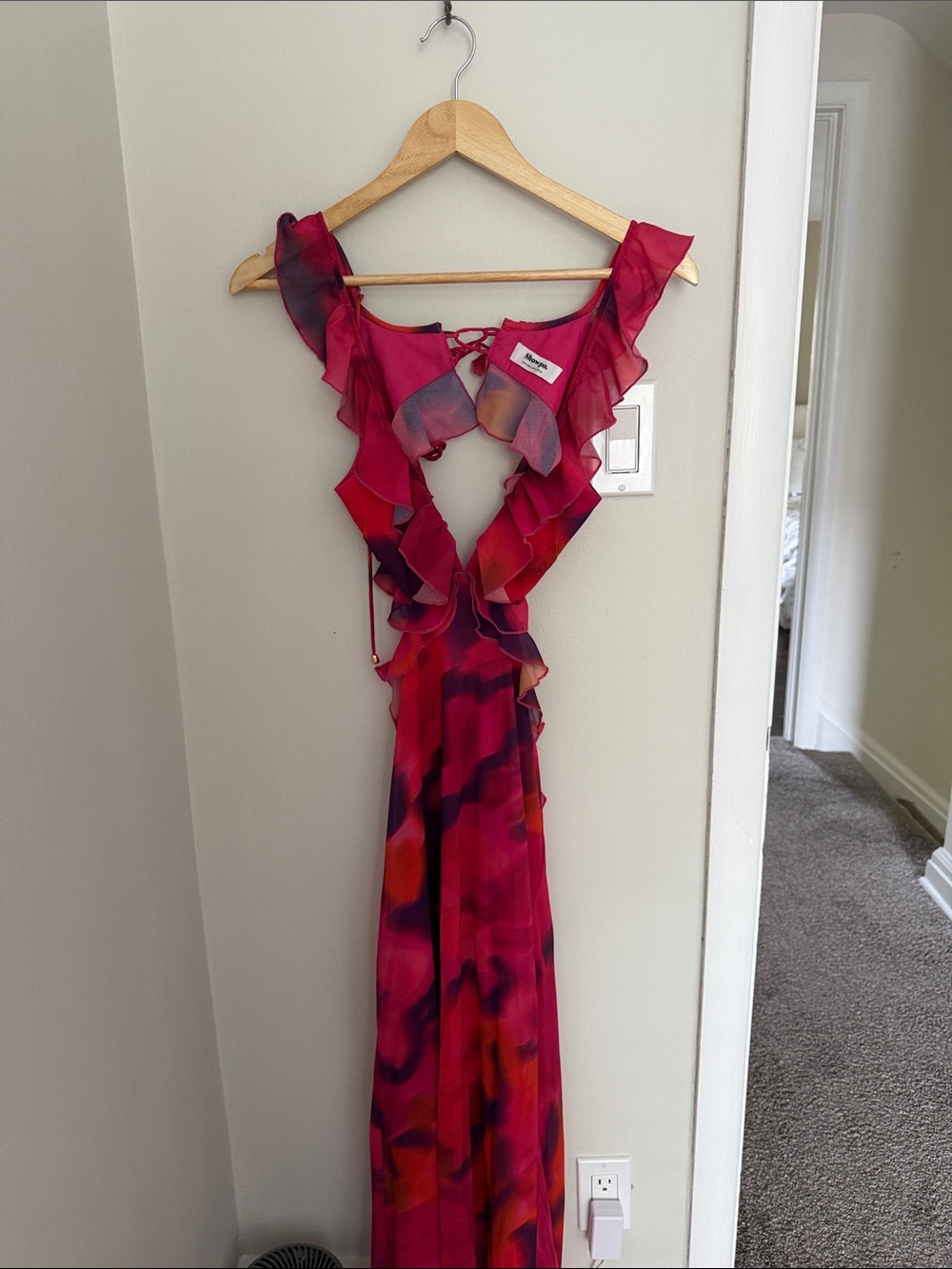 Showpo Red and Pink Ruffle Maxi Dress
